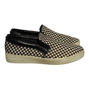 Michael Kors Houndstooth Slip On Sneakers Black White Women's Size 9.5M